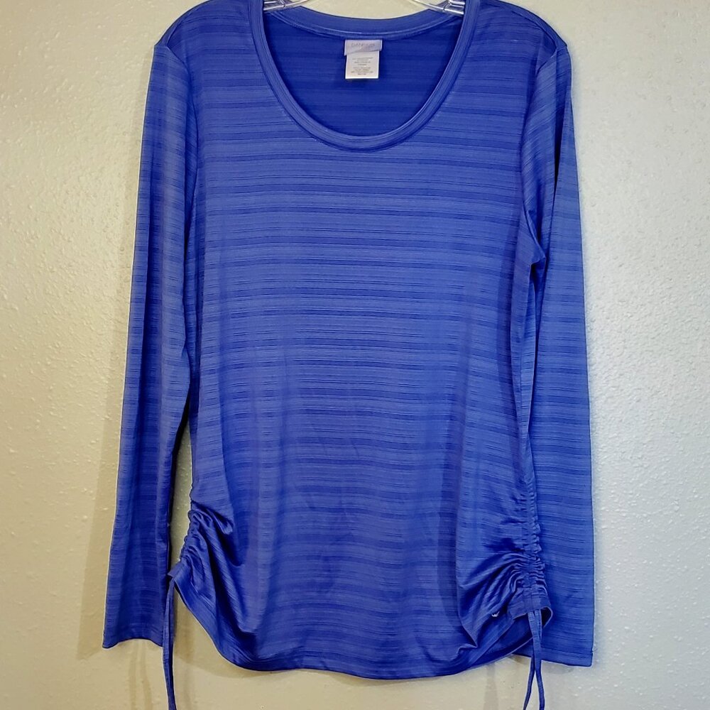 Danskin Purple Lavender Striped Long Sleeve Top Ruched Side Tie Activewear
